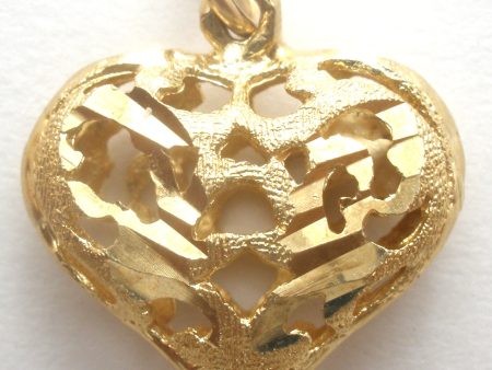 14K Diamond Cut Heart Pendant Charm Cheap