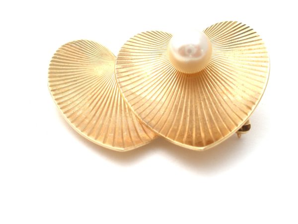 14K Gold Heart Brooch Pin With Pearl Vintage Online Sale