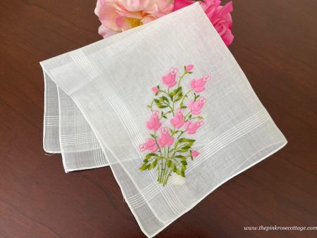 NWT Vintage Pink Rosebuds Embroidered Handkerchief Online now