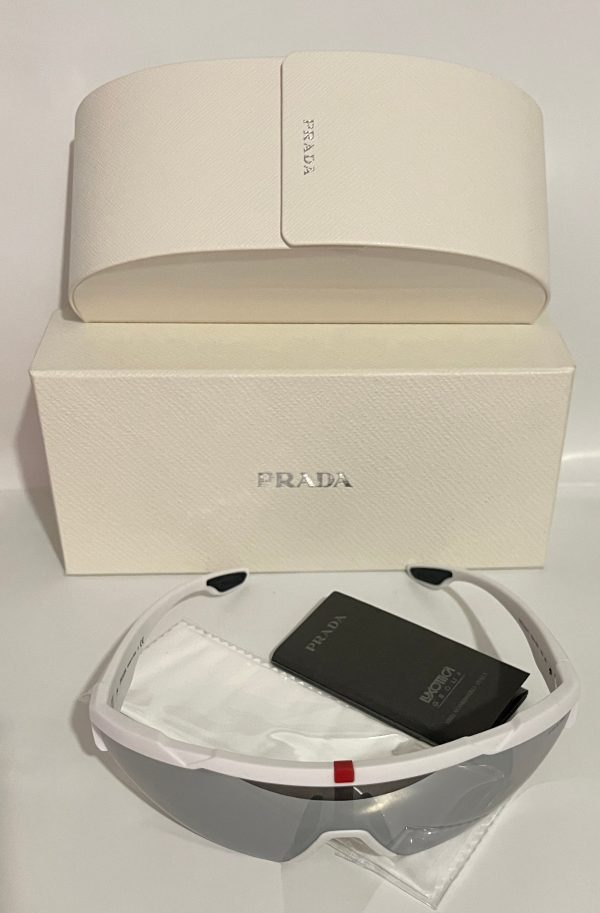 Prada Linea Rossa SPS 03X-F TWK-06F 125 2N Sunglasses - White Frame, Grey Lens For Sale