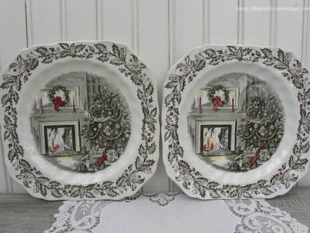 2 Johnson Brothers Ironstone Merry Christmas Snack Plates Cheap