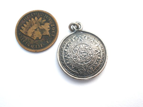 Mayan Calendar Charm   Pendant Sterling Silver Vintage Hot on Sale