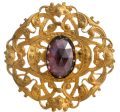 Antique Brass Brooch With Purple Rhinestone Cheap