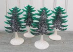 4 Vintage Plasticville Translucent Green with Glitter Evergreen Christmas Trees Cheap