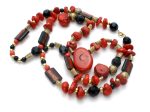 Red & Black Onyx Bead Necklace 32  Vintage Cheap