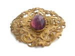 Antique Brass Brooch With Purple Rhinestone Cheap