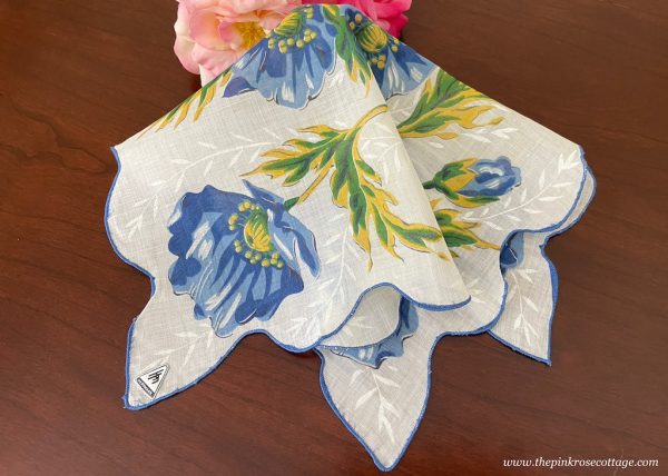 MWT Vintage Herrmann Blue Poppy Floral Handkerchief For Discount