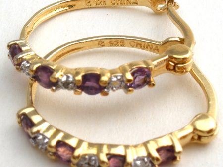 Amethyst & Diamond Hoop Earrings Signed Ross Simons on Sale