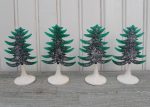 4 Vintage Plasticville Translucent Green with Glitter Evergreen Christmas Trees Cheap