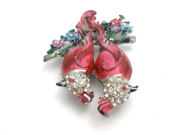 Coro Calopsitta Pink Bird Duette Brooch Set c. 1941 Hot on Sale