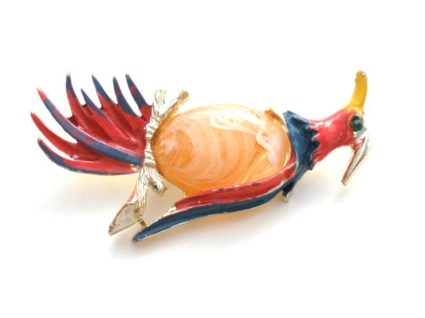 Bird Brooch with Jelly Belly & Enamel Vintage Cheap