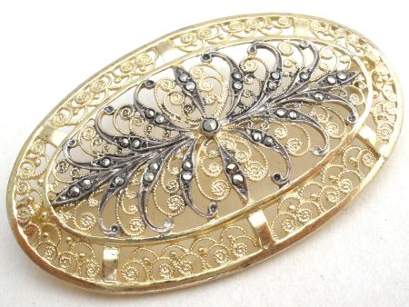 Alice Caviness Marcasite Vermeil 925 Brooch Pin Vintage Fashion