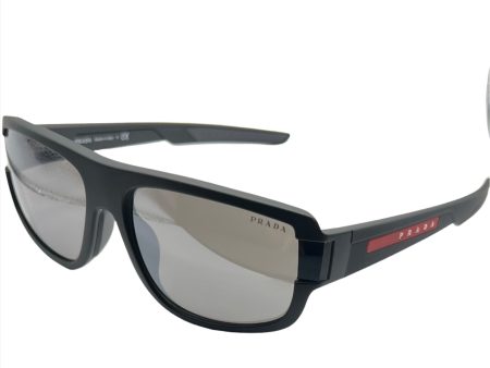 Prada SPS 03W-F DG0-08F 66mm Black Sport Sunglasses with Silver Mirrored Lenses Online now