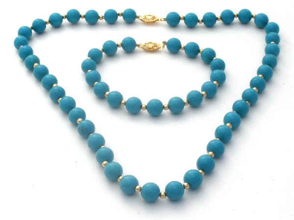 Turquoise & 14K Gold Bead Jewelry Set Online Hot Sale