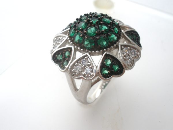 Green Diopside & Topaz Heart Ring Size 7.5 Sale