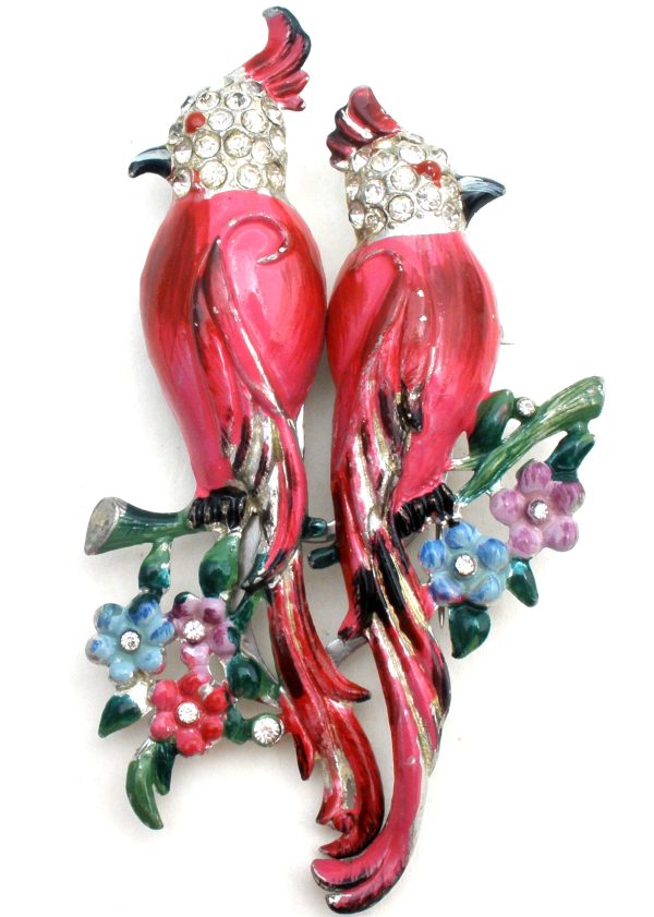 Coro Calopsitta Pink Bird Duette Brooch Set c. 1941 Hot on Sale