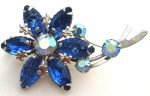 Blue Rhinestone Flower Brooch Pin Vintage Fashion