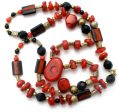 Red & Black Onyx Bead Necklace 32  Vintage Cheap