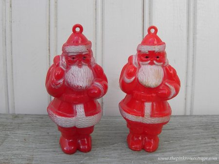 Pair of Vintage Hard Plastic Santa Claus Christmas Ornaments Fashion