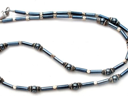 Hematite & Sterling Silver Bead Necklace 16  Supply