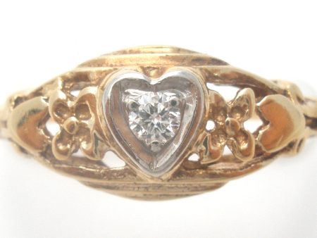 14K Gold Heart Diamond Ring Size 5.75 Sale