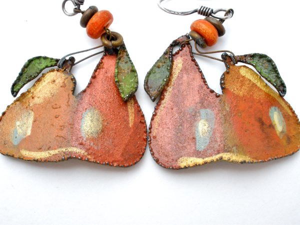 Enamel Pear Earrings Sterling Silver Dangles Supply