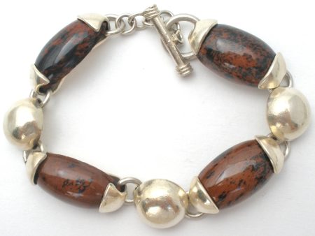 Brown & Black Jasper Sterling Silver Bracelet Vintage Fashion