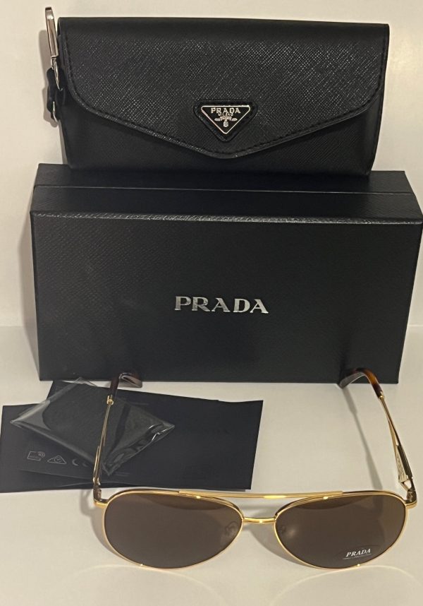 Prada PR 73ZS 5AK-01T 58#14 140 Sunglasses - Gold Frame, Brown Lens on Sale