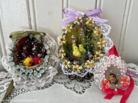 3 Hand Made Real Easter Egg Diorama Ornaments with Chicks and Birds Online