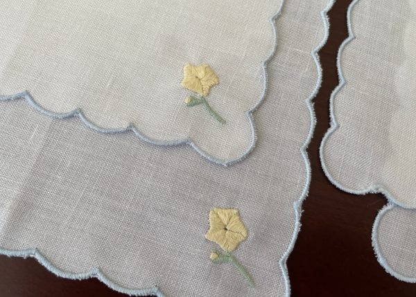 12 Vintage Floral Embroidered Linen Tea or Cocktail Napkins Online now