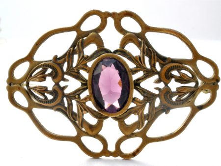 Art Nouveau Gilt Amethyst Brooch For Sale