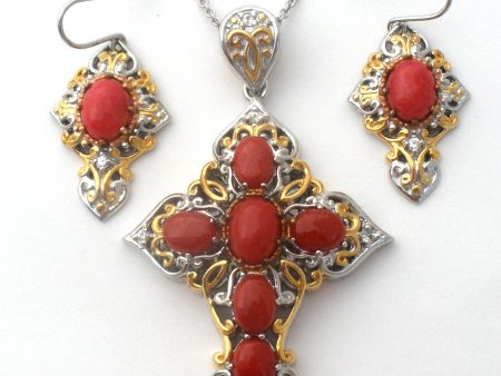 Michael Valitutti Red Coral Cross Necklace Set 925 Online Sale