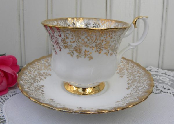 Vintage Royal Albert White and Gold Chintz Teacup and Saucer Fashion