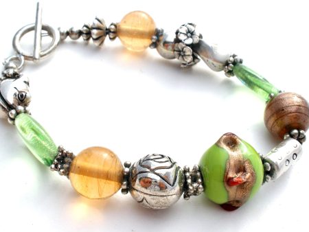 Art Glass Green & Silver Bead Bracelets Online now