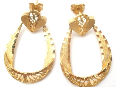 14K Yellow Gold Filigree Earrings Vintage Supply