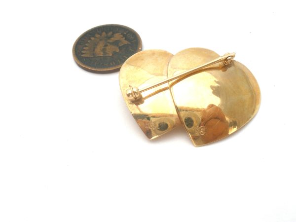 14K Gold Heart Brooch Pin With Pearl Vintage Online Sale