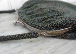 Antique Green Carnival Glass Beaded Floral Evening Bag Purse Hot on Sale