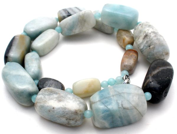 Chunky Blue Lace Agate Bead Necklace 19  Fashion