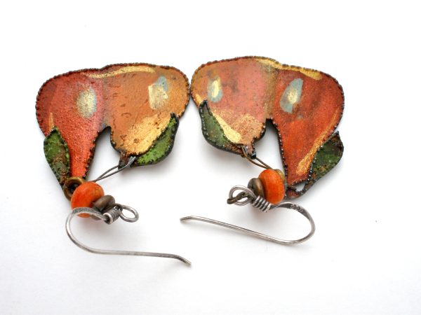 Enamel Pear Earrings Sterling Silver Dangles Supply