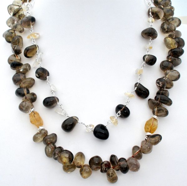 Smokey Quartz Bead Necklace 18  Long Discount