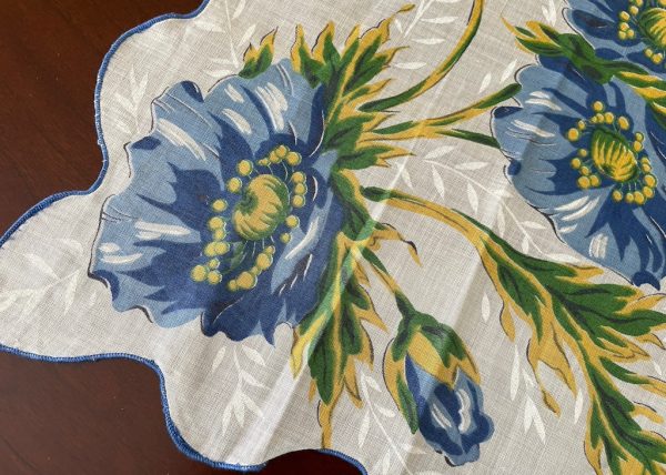 MWT Vintage Herrmann Blue Poppy Floral Handkerchief For Discount