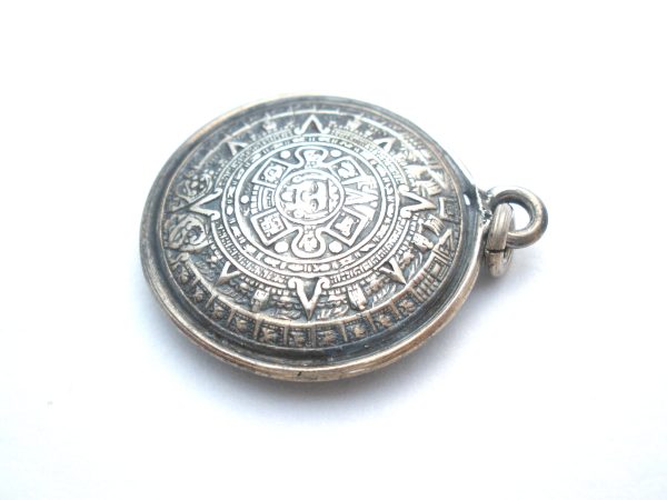 Mayan Calendar Charm   Pendant Sterling Silver Vintage Hot on Sale