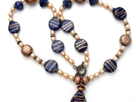 Foiled Blue Glass Bead & Pearl Necklace Online Hot Sale