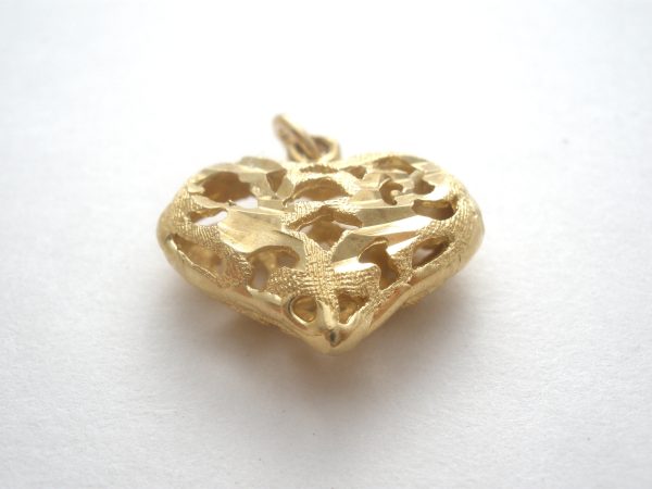 14K Diamond Cut Heart Pendant Charm Cheap