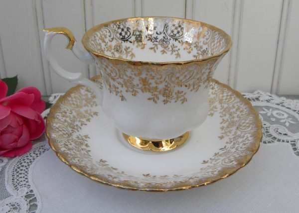 Vintage Royal Albert White and Gold Chintz Teacup and Saucer Fashion