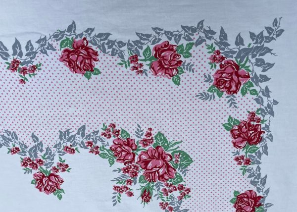 Large Vintage Tablecloth Pink Rose and Polka Dots Online