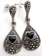 Sterling Silver Black Onyx Heart Earrings Vintage Hot on Sale