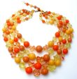 Orange & Yellow Lucite Bead Necklace Multi Strand Hot on Sale