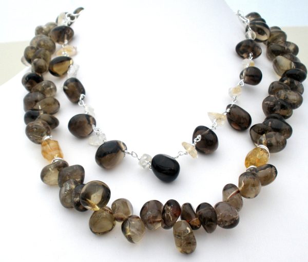 Smokey Quartz Bead Necklace 18  Long Discount