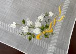 NWT Vintage White Rosebuds Yellow Bow Embroidered Handkerchief For Discount